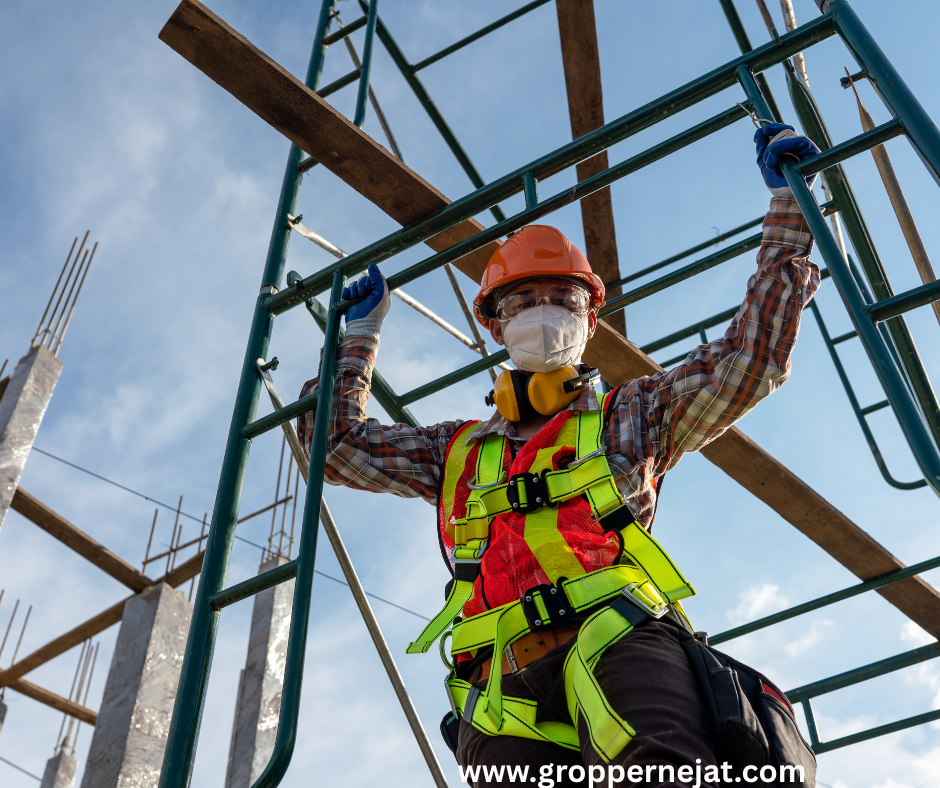 Scaffolding with construction worker